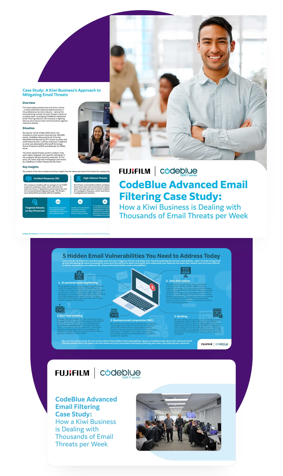 FUJIFILM CodeBlue white paper, infographic and eDM header written and designed by Filament